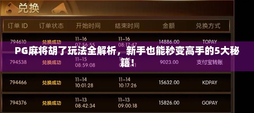 PG麻将胡了玩法全解析，新手也能秒变高手的5大秘籍！